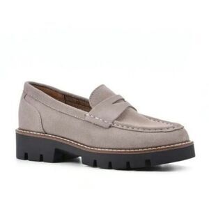 House of Harlow 1960 Gunner Light Taupe Suede Platform Lug Sole Loafers